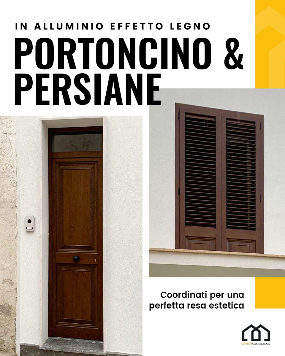 Portoncino e persiana in alluminio effetto legno